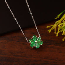 Load image into Gallery viewer, EMERALD AND 14K WHITE GOLD FLOWER PENDANT WITH CHAIN