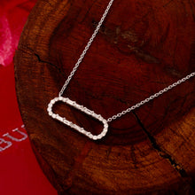 Load image into Gallery viewer, DIAMOND AND BAGUETTE 14k WHITE GOLD OVAL SHAPE PENDANT CHAIN NECKLACE