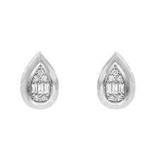 Load image into Gallery viewer, DIAMOND AND BAGUETTE 14K WHITE GOLD PAIR SHAPE STUDS EARRING