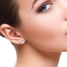 Load image into Gallery viewer, DIAMOND AND BAGUETTE 14K WHITE GOLD PAIR SHAPE STUDS EARRING