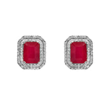 Load image into Gallery viewer, DIAMOND AND 14K WHITE GOLD RUBY STUDS EARRING