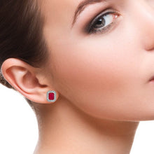 Load image into Gallery viewer, DIAMOND AND 14K WHITE GOLD RUBY STUDS EARRING