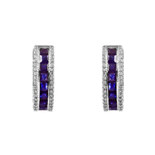 Load image into Gallery viewer, DIAMOND AND 14K WHITE GOLD BLUE SAPPHIRE CHAUKEE HOOP EARRING