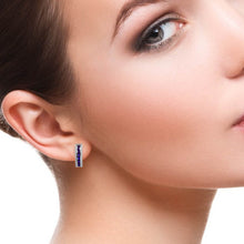 Load image into Gallery viewer, DIAMOND AND 14K WHITE GOLD BLUE SAPPHIRE CHAUKEE HOOP EARRING
