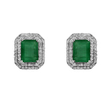 Load image into Gallery viewer, DIAMOND AND 14K WHITE GOLD EMERALD STUDS EARRING