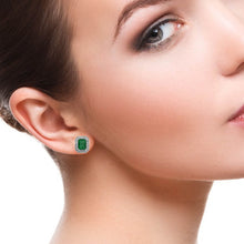 Load image into Gallery viewer, DIAMOND AND 14K WHITE GOLD EMERALD STUDS EARRING
