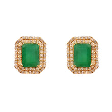 Load image into Gallery viewer, DIAMOND AND 14K YELLOW GOLD EMERALD STUDS EARRING