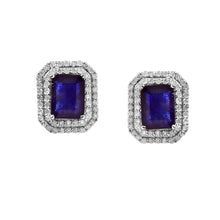 Load image into Gallery viewer, DIAMOND AND 14K WHITE GOLD BLUE SAPPHIRE STUDS EARRING