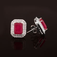 Load image into Gallery viewer, DIAMOND AND 14K WHITE GOLD RUBY STUDS EARRING