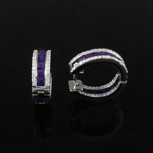 Load image into Gallery viewer, DIAMOND AND 14K WHITE GOLD BLUE SAPPHIRE CHAUKEE HOOP EARRING