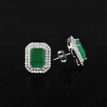 Load image into Gallery viewer, DIAMOND AND 14K WHITE GOLD EMERALD STUDS EARRING