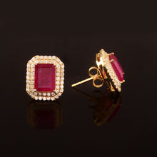 Load image into Gallery viewer, DIAMOND AND 14K YELLOW GOLD RUBY STUDS EARRING
