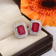 Load image into Gallery viewer, DIAMOND AND 14K WHITE GOLD RUBY STUDS EARRING