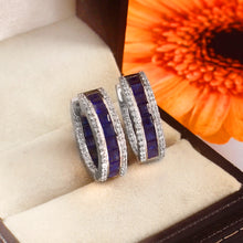 Load image into Gallery viewer, DIAMOND AND 14K WHITE GOLD BLUE SAPPHIRE CHAUKEE HOOP EARRING