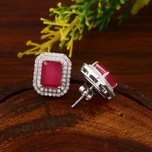 Load image into Gallery viewer, DIAMOND AND 14K WHITE GOLD RUBY STUDS EARRING