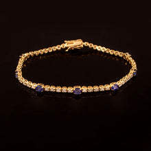 Load image into Gallery viewer, DIAMOND AND 14K YELLOW GOLD WITH BLUE SAPPHIRE BRACELET