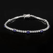 Load image into Gallery viewer, DIAMOND AND 14K WHITE GOLD WITH BLUE SAPPHIRE BRACELET