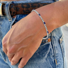 Load image into Gallery viewer, DIAMOND AND 14K WHITE GOLD WITH BLUE SAPPHIRE BRACELET
