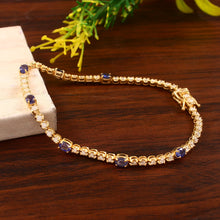 Load image into Gallery viewer, DIAMOND AND 14K YELLOW GOLD WITH BLUE SAPPHIRE BRACELET