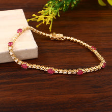 Load image into Gallery viewer, DIAMOND AND 14K YELLOW GOLD WITH RUBY BRACELET