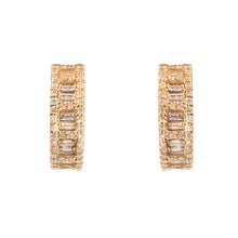 Load image into Gallery viewer, DIAMOND & BAGUETTE 14K YELLOW GOLD HOOP EARRINGS