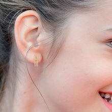 Load image into Gallery viewer, DIAMOND & BAGUETTE 14K YELLOW GOLD HOOP EARRINGS