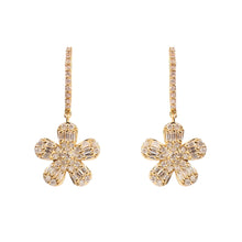 Load image into Gallery viewer, 096 CT DIAMOND & BAGUETTE 14K YELLOW GOLD FLOWER EARRING