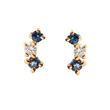 Load image into Gallery viewer, DIAMOND AND 14K YELLOW GOLD WITH BLUE SAPPHIRE SMALL STUDS