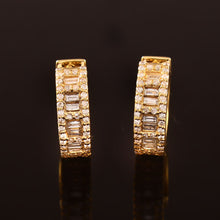 Load image into Gallery viewer, DIAMOND & BAGUETTE 14K YELLOW GOLD HOOP EARRINGS