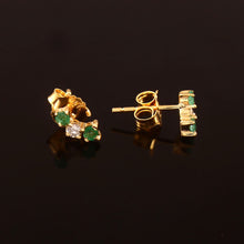 Load image into Gallery viewer, DIAMOND AND 14K YELLOW GOLD WITH EMERALD SMALL STUDS