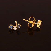 Load image into Gallery viewer, DIAMOND AND 14K YELLOW GOLD WITH BLUE SAPPHIRE SMALL STUDS