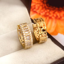 Load image into Gallery viewer, DIAMOND & BAGUETTE 14K YELLOW GOLD HOOP EARRINGS