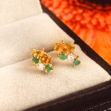 Load image into Gallery viewer, DIAMOND AND 14K YELLOW GOLD WITH EMERALD SMALL STUDS