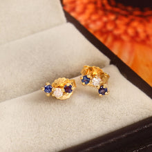Load image into Gallery viewer, DIAMOND AND 14K YELLOW GOLD WITH BLUE SAPPHIRE SMALL STUDS