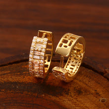 Load image into Gallery viewer, DIAMOND & BAGUETTE 14K YELLOW GOLD HOOP EARRINGS