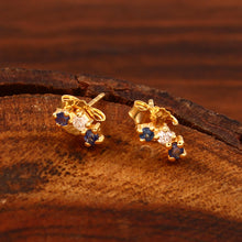 Load image into Gallery viewer, DIAMOND AND 14K YELLOW GOLD WITH BLUE SAPPHIRE SMALL STUDS