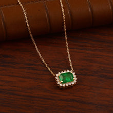 Load image into Gallery viewer, 0.22 CT DIAMOND & 0.95 CT EMERALD 14K WHITE GOLD CHAIN NECKLACE 16'