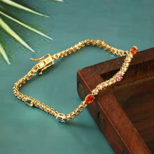 Load image into Gallery viewer, 0.95 CT DIAMOND & 14K YELLOW GOLD WITH MULTI SAPPHIRE BRACELET