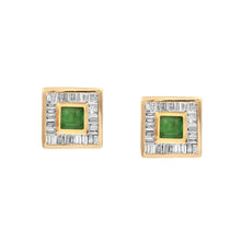 Load image into Gallery viewer, 0.85 CT DIAMOND BAGUETTE 14K YELLOW GOLD AND EMERALD STUDS EARRING