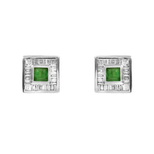Load image into Gallery viewer, 0.85 CT DIAMOND BAGUETTE 14K WHITE GOLD AND EMERALD STUDS EARRING