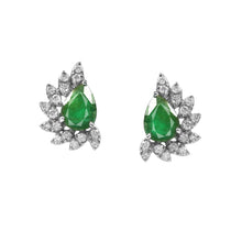 Load image into Gallery viewer, 0.45 CT DIAMOND 14K WHITE GOLD EMERALD EARRING