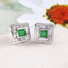 Load image into Gallery viewer, 0.85 CT DIAMOND BAGUETTE 14K WHITE GOLD AND EMERALD STUDS EARRING