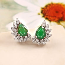 Load image into Gallery viewer, 0.45 CT DIAMOND 14K WHITE GOLD EMERALD EARRING