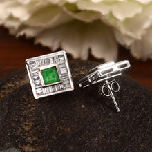Load image into Gallery viewer, 0.85 CT DIAMOND BAGUETTE 14K WHITE GOLD AND EMERALD STUDS EARRING