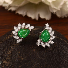 Load image into Gallery viewer, 0.45 CT DIAMOND 14K WHITE GOLD EMERALD EARRING