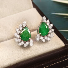 Load image into Gallery viewer, 0.45 CT DIAMOND 14K WHITE GOLD EMERALD EARRING
