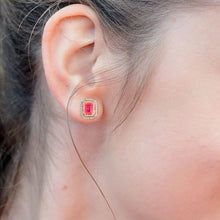 Load image into Gallery viewer, 0.50 CT DIAMOND 14k WHITE GOLD AND PINK SAPPHIRE STUDS EARRING