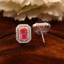 Load image into Gallery viewer, 0.50 CT DIAMOND 14k WHITE GOLD AND PINK SAPPHIRE STUDS EARRING