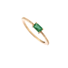 Load image into Gallery viewer, 0.14 CT DIAMOND & 14K YELLOW GOLD RING WITH EMERALD