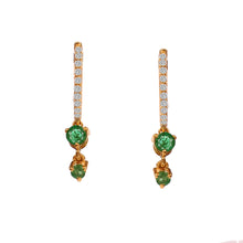 Load image into Gallery viewer, 0.20 CT DIAMOND & 14K YELLOW GOLD WITH EMERALD HUGGIE HOOP EARRING
